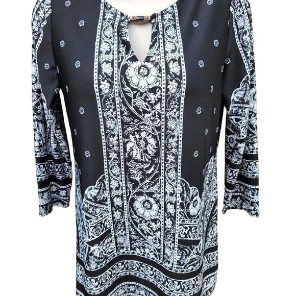 Melissa Paige Blouse Women's Size S Black White Floral Damask Print Career Top - Picture 5 of 9